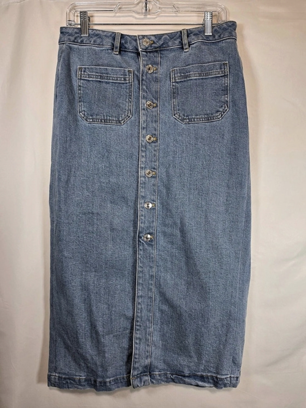 Ann Taylor Factory Button Front Denim Midi Skirt Blue Size 4